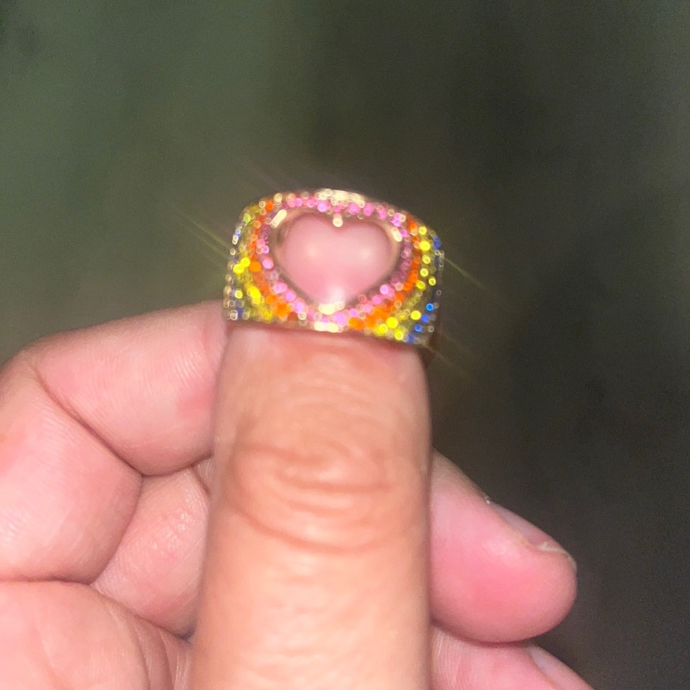 Like new love pave rainbow heart ring